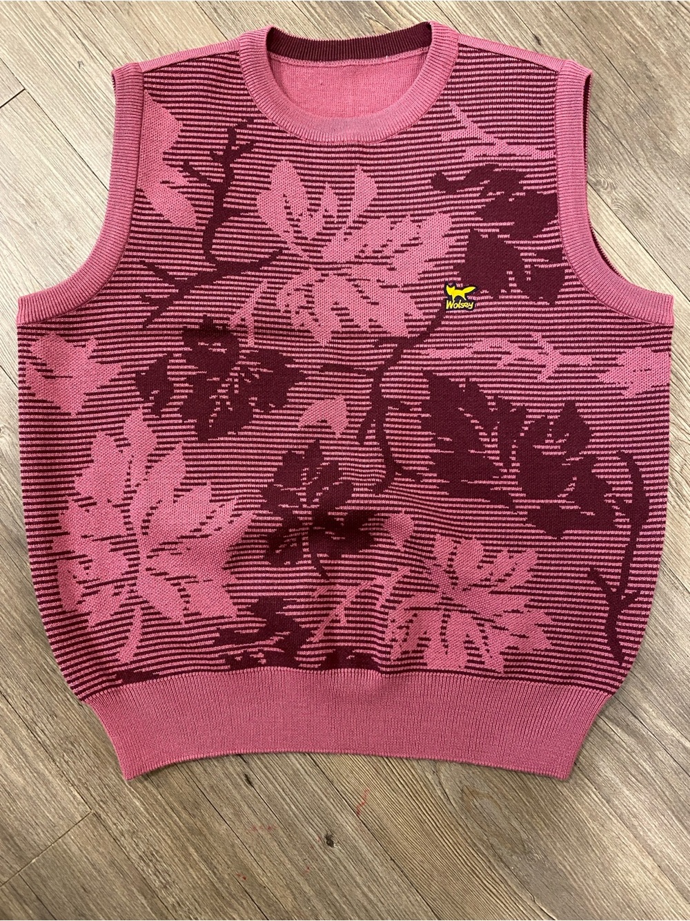 Wolsey Pink Floral Jacquard Knit Vest with Logo Patch
